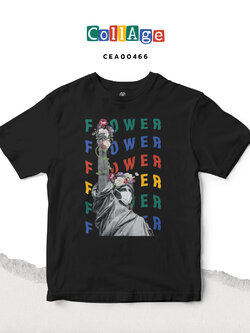 เสื้อยืดพิมพ์ลาย Collage Flower รหัส CEA00466 สีดำ #เสื้อยืด #Collage