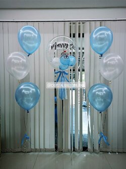 ลูกโป่ง ขอแต่งงาน Will You Marry Me? Bubble USA ขนาด 24" Theme สีฟ้า-ขาว พร้อม ช่อลูกโป่ง ช่อ 3 ลูก 2 ช่อ พร้อมตกเเต่ง สามารถเปลี่ยนสีลูกโป่ง/ข้อความได้