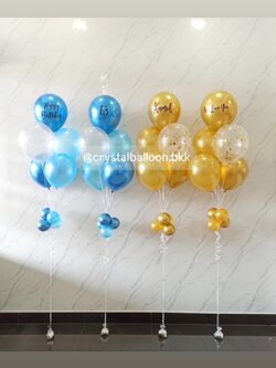 ลูกโป่ง วันเกิด ช่อลูกโป่ง ช่อ 5 ลูก 4 ช่อ Theme ทอง-ฟ้า พร้อมตกแต่ง สามารถเปลี่ยนสีลูกโป่งได้