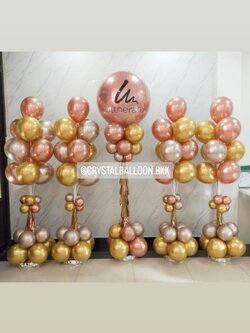 เสาลูกโป่ง เปิดงาน Bubble ขนาด 36" กลิตเตอร์สีโรสโกลด์ พร้อม เสาช่อลูกโป่งแบบลม ลอยนาน ช่อละ 10 ลูก 4 เสา พร้อมตกแต่ง สามารถเปลี่ยนสีลูกโป่ง/เปลี่ยนข้อความได้
