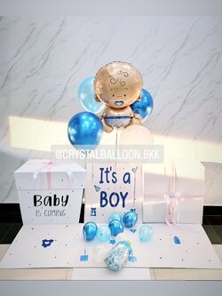 Surprised Box กล่องทายเพศ พร้อมตกแต่ง ลูกโป่ง 4 ลูก ฟอยล์เด็กทารก 1 ชิ้น,สามารถใส่รูปได้ 2 รูป สามารถเปลี่ยนสีลูกโป่ง/เปลี่ยนสี-ฟอยล์ตกแต่ง/เปลี่ยนข้อความได้