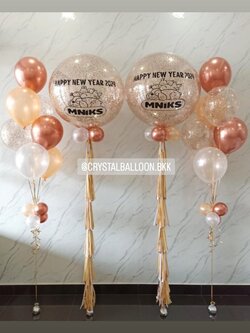 ลูกโป่ง New Year Bubble ขนาด 36" กลิตเตอร์สีแชมเปญ 2 ลูก พร้อม ช่อลูกโป่ง ช่อ 7 ลูก 2 ช่อ พร้อมตกแต่ง สามารถเปลี่ยนสีลูกโป่ง/เปลี่ยนข้อความ/เปลี่ยนขนาดได้