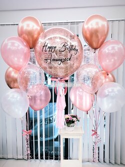 ลูกโป่ง วันเกิด Bubble ขนาด 24" พร้อม ช่อลูกโป่ง ช่อ 7 ลูก 2 ช่อ,ลูกโป่งใส ใส่กลิตเตอร์ พร้อมตกเเต่ง สามารถเปลี่ยนสีลูกโป่ง/เปลี่ยนข้อความ/เปลี่ยยนขนาดได้