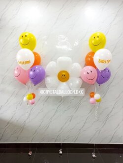 ลูกโป่ง Welcome Baby ช่อลูกโป่ง 5 ลูก 2 ช่อ พร้อมตกแต่ง ฟอยล์ดอกเดซี่ ขนาดใหญ่ 1 ชิ้น สามารถเปลี่ยนสีลูกโป่ง/เปลี่ยนสี-ฟอยล์/เปลี่ยนข้อความได้