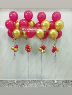 ลูกโป่ง แสดงความยินดี ช่อลูกโป่โครเมี่ยมง ช่อ 5 ลูก 4 ช่อ Theme แดง-ทอง พร้อมตกแต่ง สามารถเปลี่ยนสีลูกโป่งได้