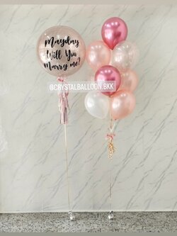 ลูกโป่ง Will You Marry Me? Bubble ขนาด 24" กลิตเตอร์สีโรสโกล 1 ลูก พร้อม ช่อลูกโป่ง ช่อ 9 ลูก 1 ช่อ พร้อมตกแต่ง สามารถเปลี่ยนสีลูกโป่ง/เปลี่ยนข้อความ/เปลี่ยนขนาดได้