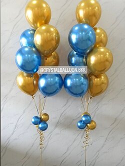 ลูกโป่ง เเสดงความยินดี ช่อลูกโป่งสีทองโครเมี่ยม-น้ำเงินโครเมี่ยม ช่อ 7 ลูก 2 ช่อ พร้อมตกเเต่ง สามารถเปลี่ยนสีลูกโป่งได้