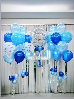 ลูกโป่ง วันเกิด Bubble ขนาด 24" สียอดนิยม พร้อม ช่อลูกโป่ง ช่อ 7 ลูก 4 ช่อ พร้อมตกเเต่ง สามารถเปลี่ยนสีลูกโป่ง/เปลี่ยนข้อความ/เปลี่ยนขนาดได้