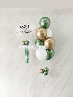 ลูกโป่ง เปิดร้าน Bubble ขนาด 24" สีใสล้วน 1 ลูก พร้อม ช่อลูกโป่งสีโครเมี่ยม ช่อ 7 ลูก 1 ช่อ Theme สีทองอ่อนโครเมี่ยม-Avocado โครเมี่ยม พร้อมตกแต่ง สามารถเปลี่ยนสีลูกโป่ง/เปลี่ยนข้อความ/เปลี่ยนขนาดได้