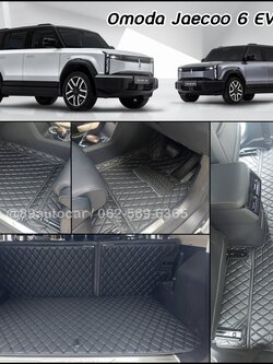 พรมปูพื้นรถยนต์ Omoda Jaecoo6 EV ปูพรม6D สีดำด้ายดำ ลายเคฟล่า เต็มคัน