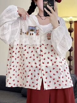 แจ็คเก็ตฮู้ดผ้าลูกไม้ลายปักต่อลายผ้าฝ้ายลายดอกไม้