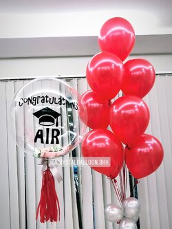 ลูกโป่ง รับปริญญา สำหรับสายเปย์ Bubble ขนาด 24" Theme สีแดง สามารถใส่เงินได้ พร้อมตกแต่ง ช่อลูกโป่ง ช่อ 7 ลูก 1 ช่อ พร้อมตกเเต่ง สามารถเปลี่ยนสีลูกโป่ง/เปลี่ยนข้อความ/เปลี่ยนขนาดได้