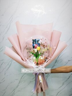 Flower Balloon รับปริญญา ดอกทิวลิปประดิษฐ์ 3 ดอก Bubble ขนาด 18" พร้อมตกแต่ง สามารถใส่เงินได้ 30 ใบ,สามารถติดรูป 1 ใบ สามารถเปลี่ยนข้อความ/เปลี่ยนสีได้