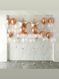 ลูกโป่ง อำลา ช่อลูกโป่ง ช่อ 5 ลูก 4 ช่อ Theme โรสโกล พร้อมตกแต่ง ช่อลูกโป่งฟอยล์ดาว ขนาด 24" ช่อ 6 ลูก 2 ช่อ,ลูกโป่งใส ใส่ Confetti สามารถเปลี่ยนสีลูกโป่ง/เปลี่ยนสี-ฟอยล์ตกแต่งได้