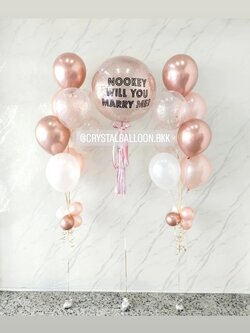 ลูกโป่ง Will You Marry Me? Bubble ขนาด 24" กลิตเตอร์สีโรสโกล 1 ลูก พร้อม ช่อลูกโป่ง ช่อ 7 ลูก 2 ช่อ พร้อมตกแต่ง สามารถเปลี่ยนสีลูกโป่ง/เปลี่ยนข้อความ/เปลี่ยนขนาดได้