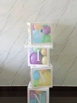 ลูกโป่ง Welcome Baby กล่องใส ขนาด 12" ติดตัวอักษร 4 กล่อง Theme สีพาสเทล พร้อมตกแต่ง สามารถเปลี่ยนสีลูกโป่ง/เปลี่ยนข้อความได้