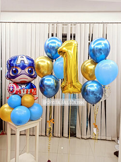 ลูกโป่ง วันเกิดเด็กชาย Theme Captain America ตั้งฐาน พร้อม ช่อลูกโป่ง 2 ช่อ,ฟอยล์ตัวเลข ขนาด 40" 1 ชิ้น พร้อมตกเเต่ง สามารถเปลี่ยนสีลูกโป่ง/เปลี่ยนสี-ฟอยล์ตัวเลข/เปลี่ยนฟอยล์ตกแต่งได้