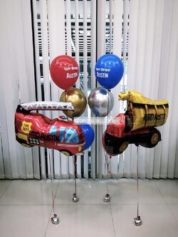 ลูกโป่ง วันเกิดเด็ก ฟอยล์รถดับเพลิง ใหญ่ 1 ชิ้น พร้อม ฟอยล์รถบรรทุก ใหญ่ 1 ชิ้น พร้อม ช่อลูกโป่ง ช่อ 3 ลูก 2 ช่อ พร้อมตกเเต่ง สามารถเปลี่ยนสีลูกโป่ง/เปลี่ยนข้อความ/เปลี่ยนฟอยล์ตกแต่งได้