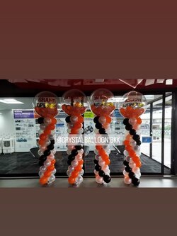 เสาลูกโป่ง เปิดงาน Bubble ขนาด 36"+ลูกโป่ง 6" ด้านใน Theme ดำ-ส้ม 4 เสา พร้อมตกแต่ง สามารถเปลี่ยนสีลูกโป่ง/เปลี่ยนข้อความได้