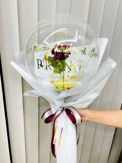 Flower Balloon แสดงความยินดี ดอกกุหลาบแดงประดิษฐ์ 1 ดอก สามารถใส่เงินได้ 30 ใบ พร้อมตกแต่ง สามารถเปลี่ยนข้อความ/เปลี่ยนสีได้