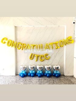 ฟอยล์ตัวอักษร ติดผนัง รับปริญญา ฟอยล์ตัวอักษร Congratulations ขนาด 16" สีทอง พร้อม ฟอยล์ตัวอักษรชื่อ 4 ตัวอักษร,ฟอยล์หัวใจ ขนาด 18" ตั้งฐาน 5 ชิ้น พร้อมตกแต่ง สามารถเปลี่ยนสีลูกโป่ง/เปลี่ยนข้อความ/เปลี่ยนสี-ฟอยล์ตัวอักษร-ฟอยล์ตกแต่งได้