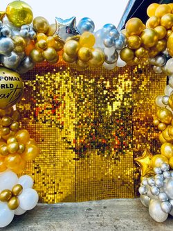 Organic Backdrop Grand Opening ฉากวิบวับสีทอง ขนาด 3x2x2 พร้อมตกแต่ง ราคาโทรสอบถาม สามารถเปลี่ยนสีลูกโป่ง/เปลี่ยนข้อความได้