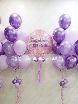 ลูกโป่ง เเสดงความยินดี Bubble 24" กลิตเตอร์สีชมพู พร้อม ช่อลูกโป่ง ช่อ 10 ลูก 4 ช่อ Theme ม่วง พร้อมตกเเต่ง สามารถเปลี่ยนสีลูกโป่ง/เปลี่ยนข้อความ/เปลี่ยนขนาดได้