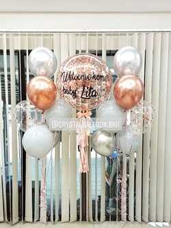 ลูกโป่ง Welcome Baby Bubble ขนาด 24" พร้อมตกแต่ง ช่อลูกโป่ง 7 ลูก 2 ช่อ,ลูกโป่งใส ใส่ Confetti สามารถเปลี่ยนสีลูกโป่ง/เปลี่ยนข้อความ/เปลี่ยนขนาดได้