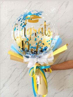 Balloon Cash Bubble ขนาด 18" คอนเฟตติสีฟ้า 1 ช่อ สามารถใส่เงินได้ 30 ใบ พร้อมตกแต่ง สามารถเปลี่ยนข้อความ/เปลี่ยนสีได้