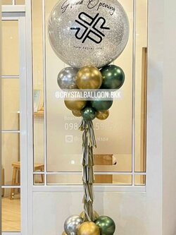 เสาลูกโป่ง เปิดร้าน Bubble ขนาด 36" กลิตเตอร์สีเงิน 1 เสา พร้อมตกแต่ง สามารถเปลี่ยนสีลูกโป่ง/เปลี่ยนข้อความได้