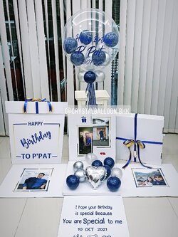 Happy Birthday Surprise Box กล่องเซอร์ไพรส์วันเกิด Bubble USA ขนาด 24" พร้อมตกแต่ง สามารถใส่รูปได้ 4 ใบ สามารถเปลี่ยนสีลูกโป่ง/เปลี่ยนข้อความได้