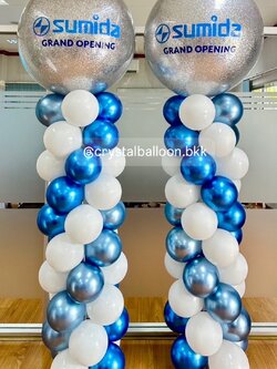 เสาลูกโป่ง เปิดงาน Bubble ขนาด 36" กลิตเตอร์สีเงิน 2 เสา พร้อมตกแต่ง สามารถเปลี่ยนสีลูกโป่ง/เปลี่ยนข้อความได้