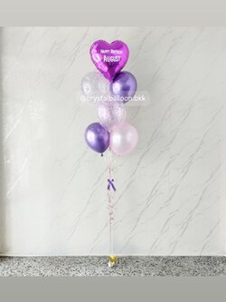 ลูกโป่ง วันเกิด ช่อลูกโป่งฟอยล์หัวใจ ขนาด 18" สีม่วง ช่อ 7 ลูก 1 ช่อ พร้อมตกแต่ง สามารถเปลี่ยนสีลูกโป่ง/เปลี่ยนข้อความ/เปลี่ยนฟอยล์ตกแต่งได้