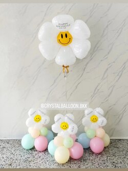 ลูกโป่ง วันเกิดเด็ก ฟอยล์ดอกเดซี่ ตั้งเดี่ยว 1 ชิ้น พร้อม ฟอยล์ดอกเดซี่จิ๋ว ตั้งฐาน 3 ชิ้น Theme สีพาสเทล พร้อมตกแต่ง สามารถเปลี่ยนสีลูกโป่ง/เปลี่ยนข้อความได้