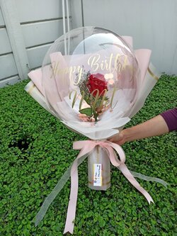 Flower Balloon วันเกิด ดอกกุหลาบประดิษฐ์ 1 ดอก พร้อมตกแต่ง สามารถใส่เงินได้ 30 ใบ สามารถเปลี่ยนข้อความ/เปลี่ยนสีได้