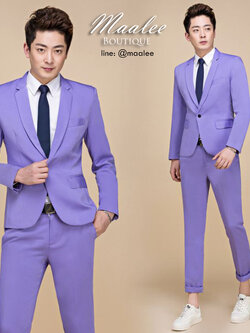 พร้อมเช่า ชุดสูทชาย สีม่วง สไตล์เกาหลี (ไม่มีเสื้อกั๊ก)