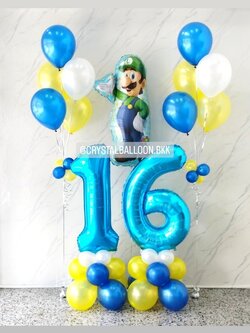 ลูกโป่ง วันเกิดเด็ก ฟอยล์มาริโอ้ 1 ชิ้น พร้อม ช่อลูกโป่ง ช่อ 5 ลูก 2 ช่อ,ฟอยล์ตัวเลข ขนาด 40" ตั้งฐาน 2 ชิ้น พร้อมตกแต่ง สามารถเปลี่ยนสีลูกโป่ง/เปลี่ยนสี-ฟอยล์ตัวเลข/เปลี่ยนฟอยล์ตกแต่งได้