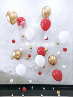 ลูกโป่ง ประดับ ภายในงาน ลูกโป่งฟองอากาศ Theme แดง-ขาว-ทอง 8 เส้น พร้อมตกแต่ง สามารถเปลี่ยนสีลูกโป่งได้