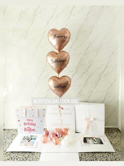 Happy Birthday Surprised Box กล่องเซอร์ไพรส์วันเกิด ตกแต่งฟอยส์หัวใจ 18" 3 ชิ้น พร้อมตกแต่ง สามารถใส่รูปได้ 2 ใบ สามารถเปลี่ยนสีลูกโป่ง/เปลี่ยนข้อความได้