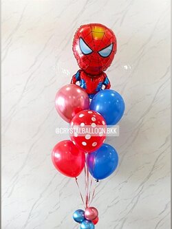 ลูกโป่ง วันเกิดเด็ก ช่อลูกโป่งฟอยล์ Spider Man ช่อ 7 ลูก 1 ช่อ Theme สีน้ำเงิน-แดงทึบ พร้อมตกแต่ง สามารถเปลี่ยนสีลูกโป่ง/เปลี่ยนฟอยล์ตกแต่งได้