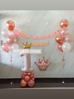 ลูกโป่ง วันเกิดเด็ก ช่อลูกโป่ง ช่อ 7 ลูก 2 ช่อ Theme สีโรสโกล พร้อม ป้ายธง Happy Birthday 1 ชิ้น,ป้ายธงชื่อ 6 ตัวอักษร,ฟอยล์มงกุฏ 1 ชิ้น,ฟอยล์ตัวเลข ตั้งฐาน ขนาด 40" 1 ชิ้น พร้อมตกแต่ง สามารถเปลี่ยนสีลูกโป่ง/เปลี่ยนสี-ฟอยล์ตัวเลข-ป้ายธงได้