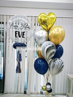 ลูกโป่ง วันเกิด Bubble ขนาด 24" Theme Dark Blue พร้อม ช่อลูกโป่ง ช่อ 10 ลูก 1 ช่อ,ฟอยล์หัวใจ ขนาด 18" 1 ชิ้น,ลูกโป่งลายหิน USA 2 ลูก,ลูกโป่งใส ใส่กลิตเตอร์ พร้อมตกเเต่ง สามารถเปลี่ยนสีลูกโป่ง/เปลี่ยนสี-ฟอยล์ตกแต่ง/เปลี่ยนข้อความ/เปลี่ยนขนาดได้