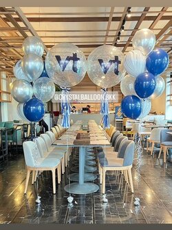 ลูกโป่ง เปิดร้าน Bubble ขนาด 24" กลิตเตอร์สีเงิน 2 ลูก พร้อม ช่อลูกโป่ง ช่อ 9 ลูก 2 ช่อ,ลูกโป่งลายหิน USA 4 ลูก พร้อมตกแต่ง สามารถเปลี่ยนสีลูกโป่ง/เปลี่ยนข้อความ/เปลี่ยนขนาดได้