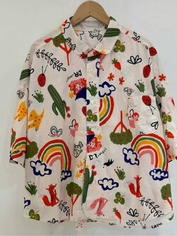 เสื้อเชิ้ตผ้าคอตตอนลายคิวท์ทรงโอเวอร์ไซส์