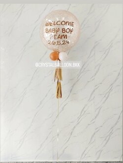 ลูกโป่ง Welcome Baby Bubble ขนาด 24" กลิตเตอร์สีแชมเปญ 1 ลูก พร้อมตกแต่ง สามารถเปลี่ยนสีลูกโป่ง/เปลี่ยนข้อความ/เปลี่ยนขนาดได้