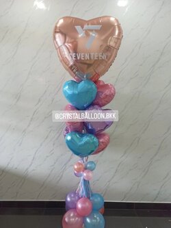เสาลูกโป่ง Valentine เสาช่อลูกโป่งฟอยล์หัวใจ ขนาด 40" Theme ฟ้า-ชมพู-ม่วง ช่อ 10 ลูก 1 เสา พร้อมตกแต่ง สามารถเปลี่ยนสีลูกโป่ง/เปลี่ยนข้อความ/เปลี่ยนสี-ฟอยล์ตกแต่งได้