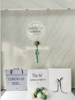 Surprise Box กล่องเซอร์ไพรส์ Bubble ขนาด 24" กลิตเตอร์สีขาวมุก พร้อมตกแต่ง สามารถใส่รูปได้ 4 ใบ สามารถเปลี่ยนสีลูกโป่ง/เปลี่ยนข้อความได้