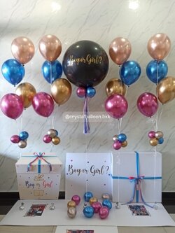 Gender Reveal Surprised Box กล่องทายเพศ ลูกโป่งยาง 24" สีดำ พร้อม ช่อลูกโป่ง ช่อ 4 ลูก 4 ช่อ พร้อมตกแต่ง สามารถใส่รูปได้ 4 รูป สามารถเปลี่ยนสีลูกโป่ง/เปลี่ยนข้อความได้