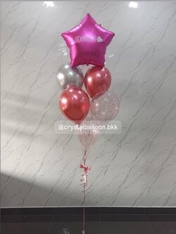 ลูกโป่งแบบช่อ 6 ลูก 1 ช่อ พร้อมลูกโป่งฟอยล์ดาว 1 ลูก , พร้อมตกแต่ง สามารถเปลี่ยนสีลูกโป่ง/เปลี่ยนข้อความได้
