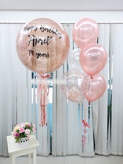 ลูกโป่ง วันเกิด Bubble ขนาด 24" สีโรสโกล พร้อม ช่อลูกโป่ง ช่อ 5 ลูก 1 ช่อ พร้อมตกเเต่ง สามารถเปลี่ยนสีลูกโป่ง/เปลี่ยนข้อความ/เปลี่ยนขนาดได้